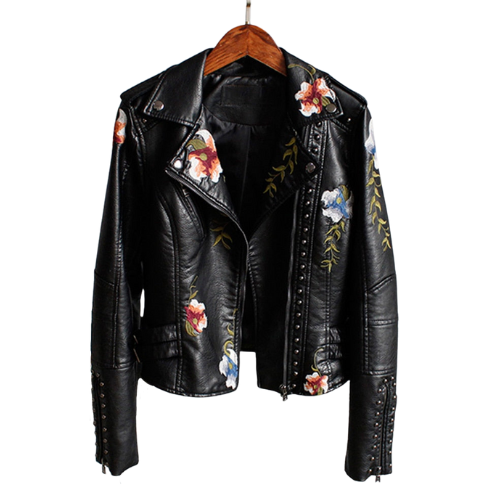 Veste en cuir biker motif floral dans un style alternatif