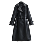 Long manteau noir pour femme en simili cuir