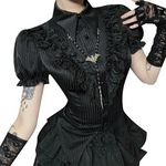 Chemise noir à manches courtes et boutons, style gothique et kawaii