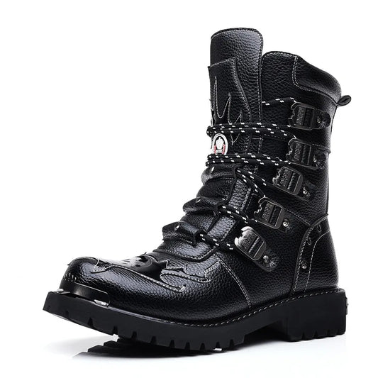 Bottes de moto gothiques pour hommes noires