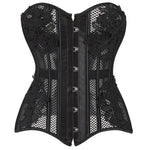 Corset Noir Gothique en Dentelle avec Empiècements Mesh pour Femme