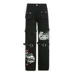 Pantalon cargo noir gothique E-girl Capri