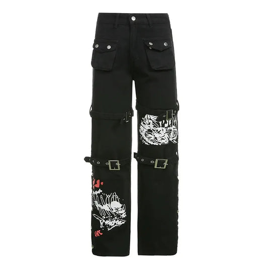 Pantalon cargo noir gothique E-girl Capri