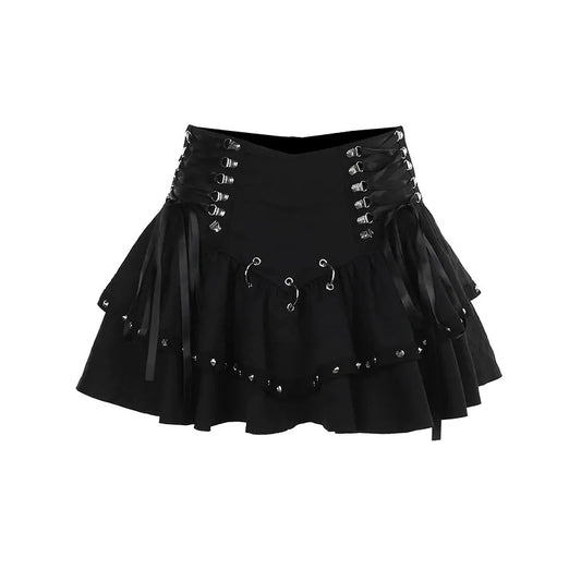 Jupe gothique sexy à lacets et rubans