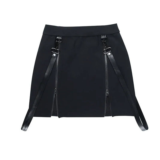 Jupe Gothique Taille Haute Noire avec Bretelles