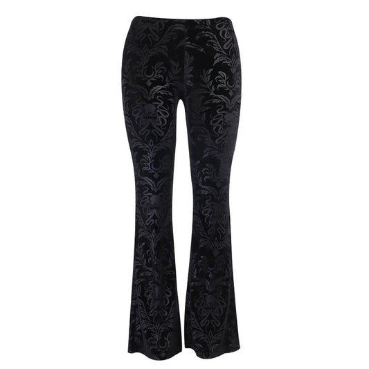 Pantalon gothique fleuri pour femme style patte d'eph