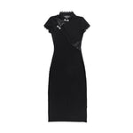 Robe moulante taille basse style gothique, avec bordure en dentelle