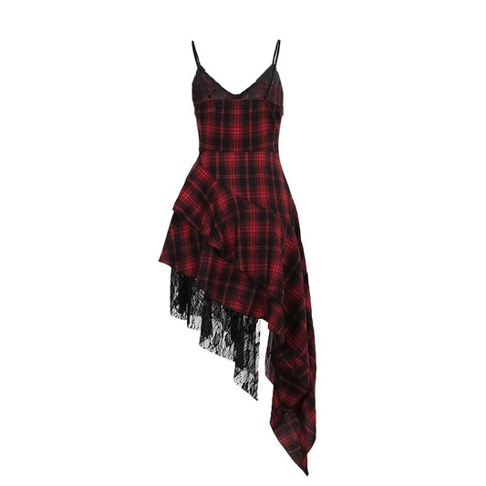 Robe moulante taille haute style gothique grunge, avec bordure en dentelle