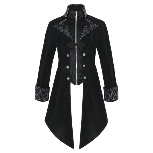 Manteau gothique avec un ourlet asymétrique et des manches brodées