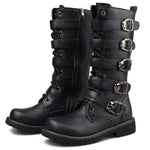 Bottes de moto en cuir PU masculin à mi-mollet Bottes de combat respirantes